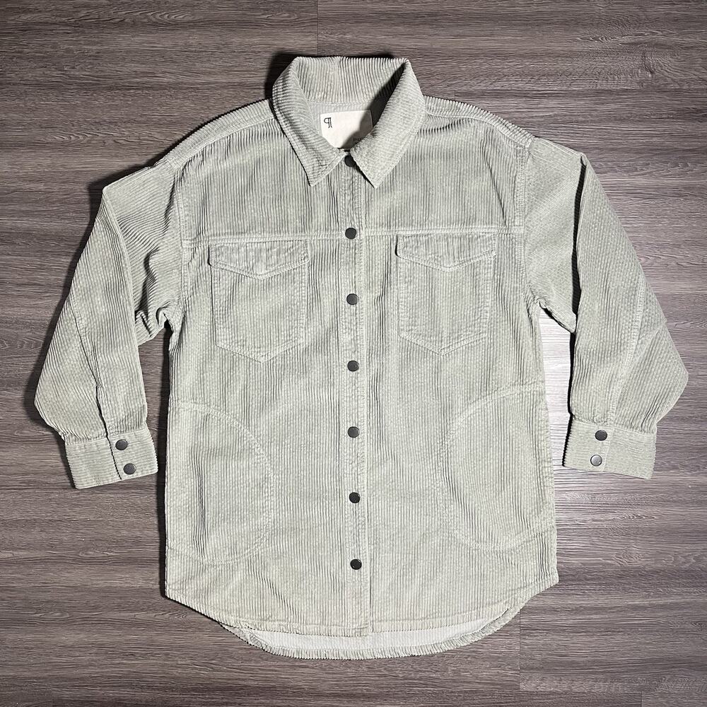 Anthropologie Pilcro Tillie Corduroy Shacket Women's M Sage Green Snap EUC